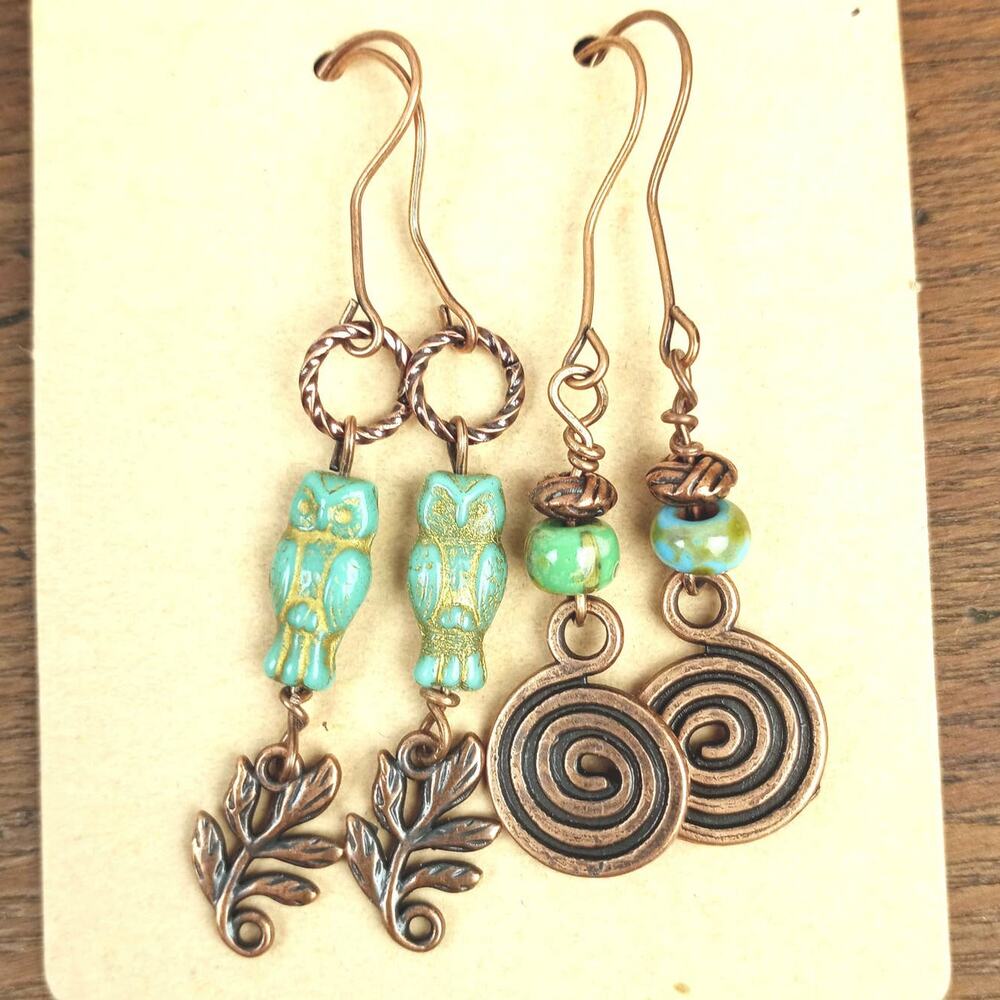 HANDMADE Teal Picasso And Copper Earring Set Western Bohemian Casual